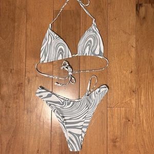 NWT white and dusty green zebra print bikini